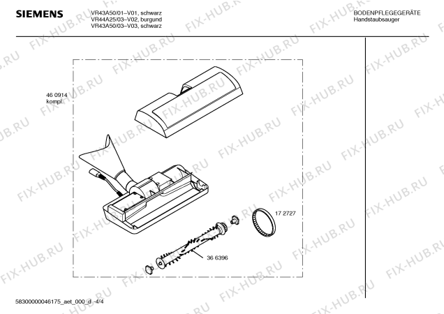 Схема №4 VR43A75 CONVERTO D 1300W с изображением Инструкция по эксплуатации для мини-пылесоса Siemens 00526175