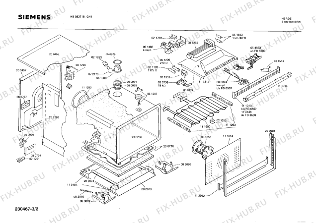 Взрыв-схема плиты (духовки) Siemens HB082716 - Схема узла 02