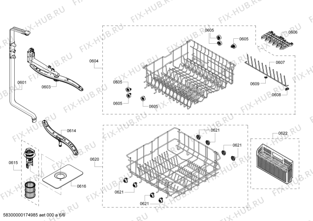 Схема №6 SHX2AR55UC Ascenta с изображением Корзина для посуды для посудомоечной машины Bosch 00686808