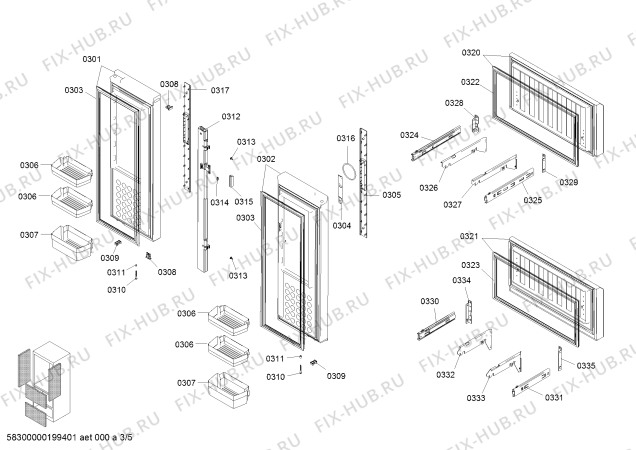 Схема №5 KM48ES95TI с изображением Дверь для холодильной камеры Siemens 00775809