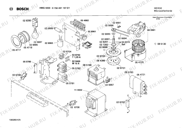 Взрыв-схема микроволновой печи Bosch 0750491157 HMG5000 - Схема узла 04