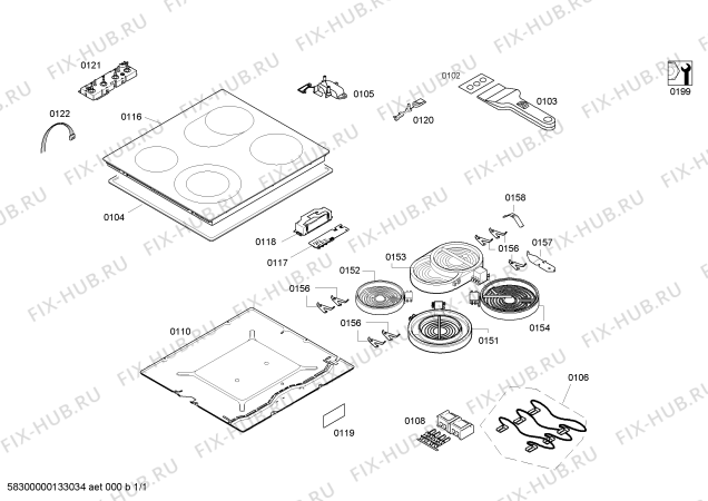 Схема №1 M15A40X0 с изображением Стеклокерамика для электропечи Bosch 00681165