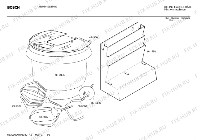 Взрыв-схема кухонного комбайна Bosch MUM4435JP Compact 300W Kitchen Center - Схема узла 03