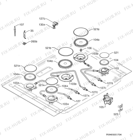 Взрыв-схема плиты (духовки) Rex Electrolux PN750V - Схема узла Functional parts 267