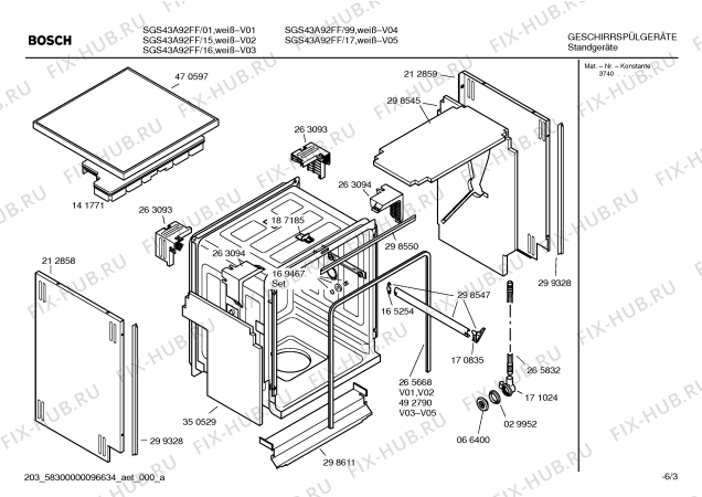 Взрыв-схема посудомоечной машины Bosch SGS43A92FF - Схема узла 03