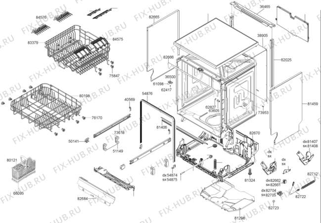 Взрыв-схема посудомоечной машины Gorenje GV61124 (271883, PMS60I) - Схема узла 04