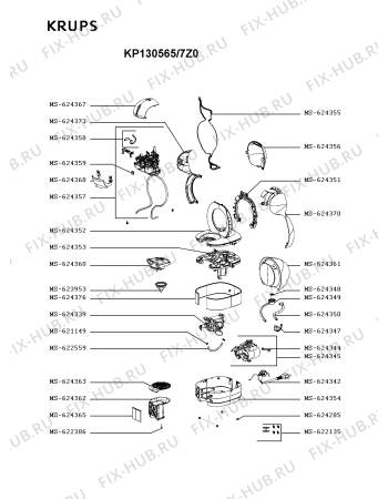 Схема №1 KP130565/7Z0 с изображением Провод для кофеварки (кофемашины) Krups MS-624342