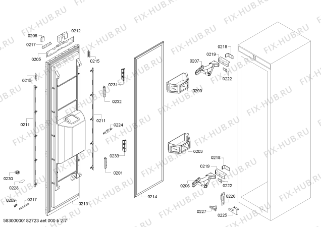 Схема №6 T18ID800LP с изображением Дверь для холодильника Bosch 00713211