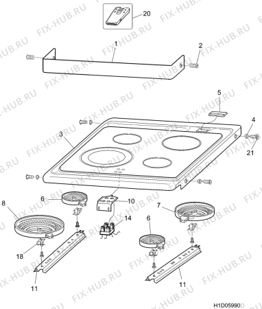 Взрыв-схема плиты (духовки) Electrolux EK6274A - Схема узла H10 Hob