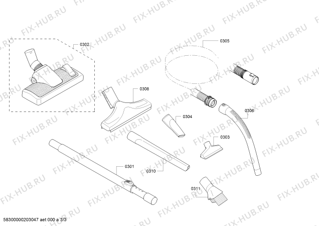 Схема №3 VSZ3MULTI Z 3.0 multiClean с изображением Щетка для мебели для пылесоса Siemens 17001180
