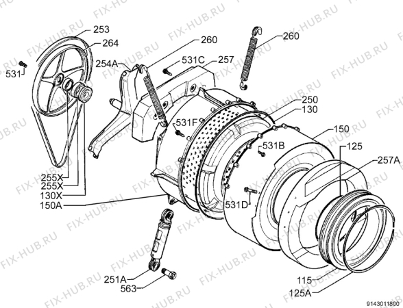 Взрыв-схема стиральной машины Zanussi FA580 - Схема узла Functional parts 267