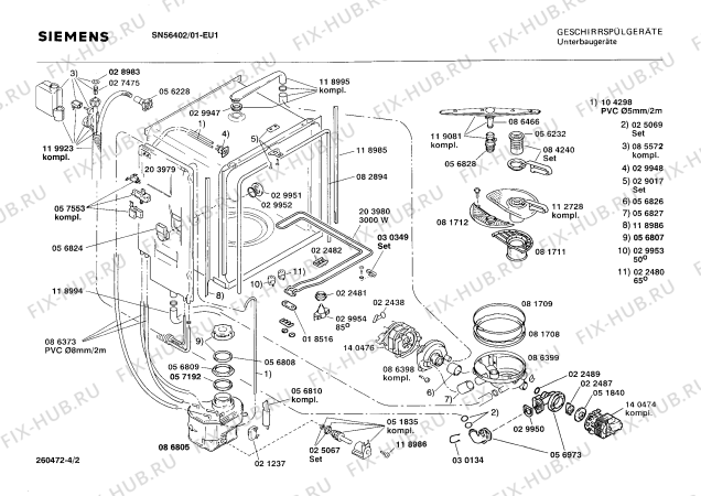 Взрыв-схема посудомоечной машины Siemens SN56402 - Схема узла 02