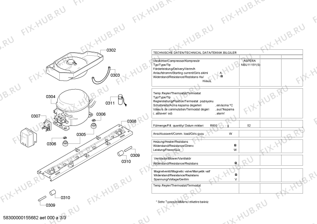 Взрыв-схема холодильника Bosch KDN40X74ME - Схема узла 03