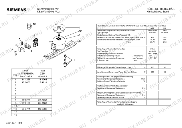 Взрыв-схема холодильника Siemens KS24V01SD - Схема узла 03