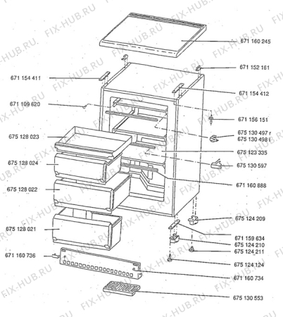 Взрыв-схема холодильника Aeg A1254-4GS - Схема узла Cabinet + armatures