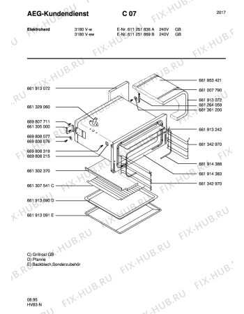 Взрыв-схема плиты (духовки) Aeg 3180V-W GB - Схема узла Section3