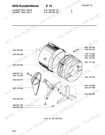 Взрыв-схема стиральной машины Aeg LAVB 1005 W - Схема узла Tub