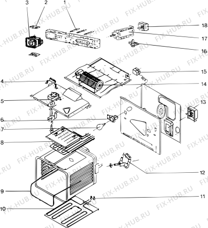 Взрыв-схема плиты (духовки) Indesit F300 (F008799) - Схема узла