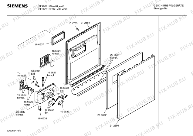 Схема №6 SE26291FF с изображением Передняя панель для посудомойки Siemens 00357760