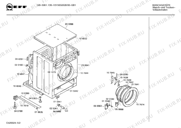 Взрыв-схема стиральной машины Neff V3150G0GB GB5061.13S - Схема узла 02