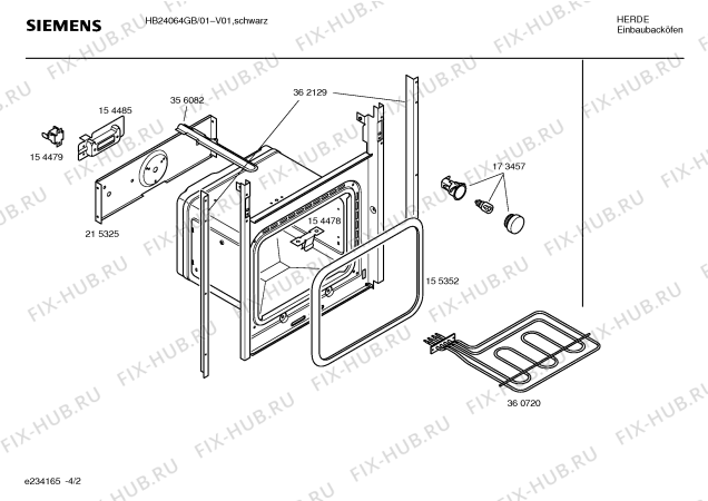 Взрыв-схема плиты (духовки) Siemens HB24064GB - Схема узла 02