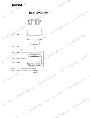 Взрыв-схема блендера (миксера) Tefal BL813DKR/870 - Схема узла 1P005986.9P3