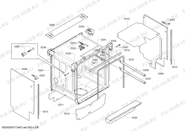 Взрыв-схема посудомоечной машины Bosch SHE9PT55UC, Super Silence Plus 39dBA - Схема узла 03