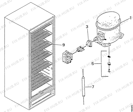 Взрыв-схема холодильника Faure FCV272W - Схема узла Cooling system 017