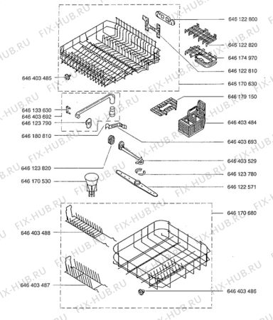 Взрыв-схема посудомоечной машины Aeg 911232218 - Схема узла Baskets, tubes 061