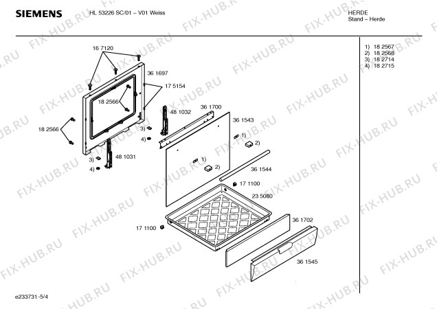 Схема №4 HL24425SC с изображением Ручка конфорки для духового шкафа Siemens 00171529
