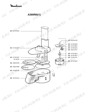 Взрыв-схема блендера (миксера) Moulinex A390R6I(1) - Схема узла MP001175.8P2