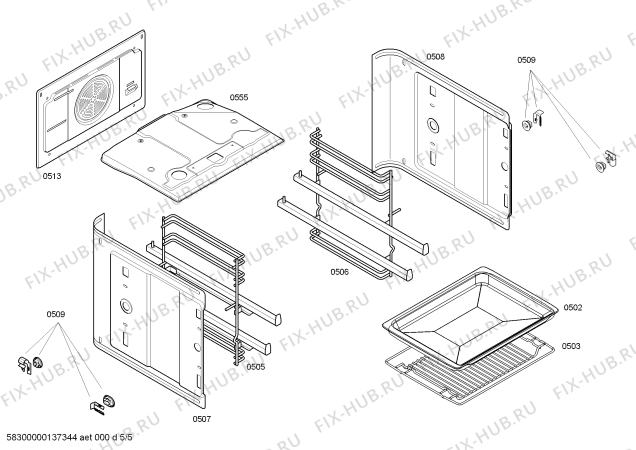 Взрыв-схема плиты (духовки) Bosch HBA43S460E - Схема узла 05