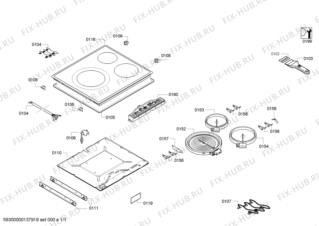 Схема №1 3EB712XP с изображением Стеклокерамика для плиты (духовки) Bosch 00685303