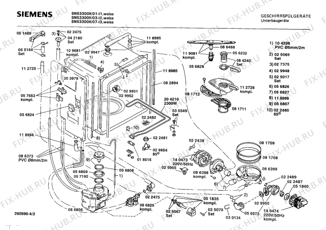Взрыв-схема посудомоечной машины Siemens SN53300II - Схема узла 02
