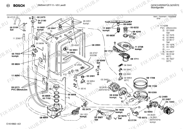 Взрыв-схема посудомоечной машины Bosch SMS4412FF - Схема узла 02