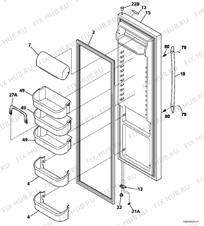 Взрыв-схема холодильника Electrolux ERL7280X4 - Схема узла Refrigerator door