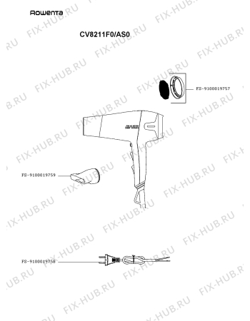 Схема №1 CV8211F0/AS0 с изображением Провод для электрофена Rowenta FS-9100019758