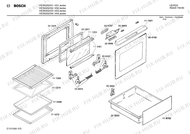 Схема №5 HES5202 с изображением Инструкция по эксплуатации для плиты (духовки) Bosch 00515985
