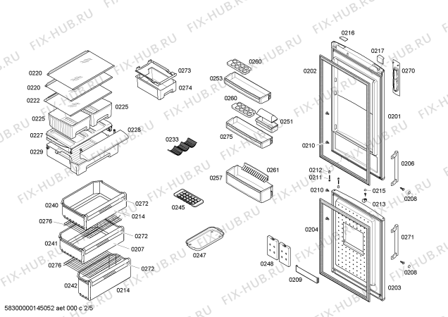 Схема №5 KGN56A71 с изображением Панель для холодильной камеры Bosch 00681086