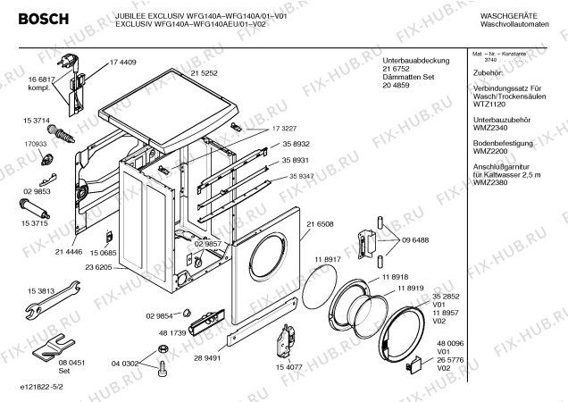 Взрыв-схема стиральной машины Bosch WFG140AEU EXCLUSIV WFG 140A - Схема узла 02