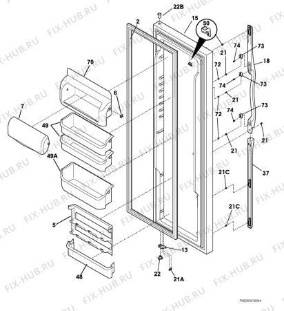 Взрыв-схема холодильника Electrolux ENL6298K3 - Схема узла Refrigerator door