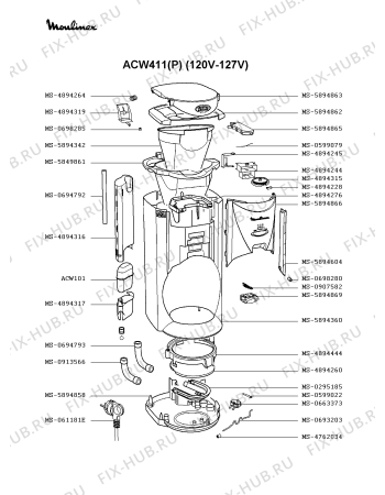 Взрыв-схема кофеварки (кофемашины) Moulinex ACW411(P) - Схема узла Q0000115.8Q2