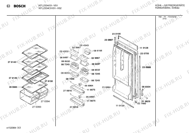Взрыв-схема холодильника Bosch KFL2334CH - Схема узла 02