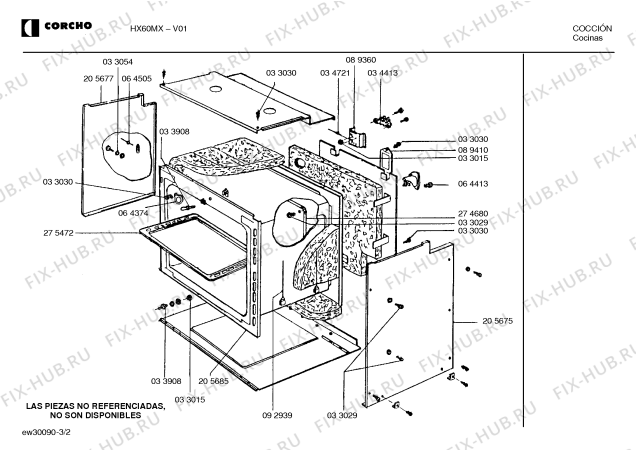 Взрыв-схема плиты (духовки) Corcho HX60MX - Схема узла 02