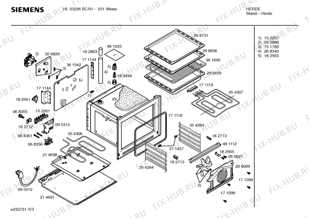 Взрыв-схема плиты (духовки) Siemens HL53226SC - Схема узла 03