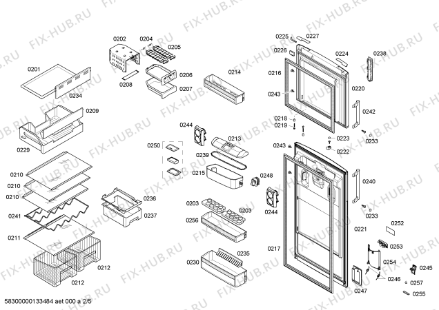 Схема №5 KDN49A60 с изображением Дверь морозильной камеры для холодильника Bosch 00681496