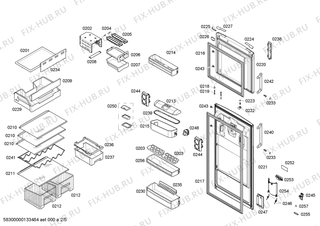 Схема №5 KDN49A60 с изображением Дверь для холодильника Bosch 00247383