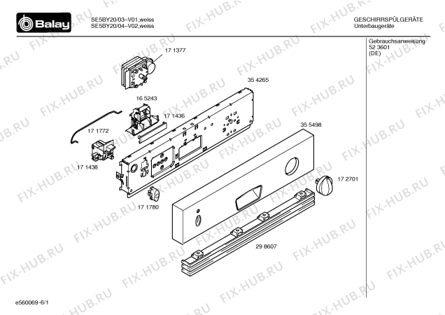 Схема №6 SE5BY20 с изображением Панель управления для посудомойки Bosch 00355488