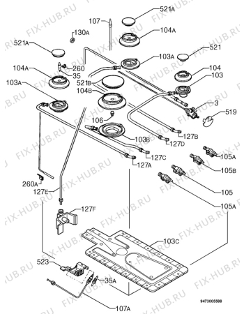 Взрыв-схема плиты (духовки) Privileg 841.355 1/7349 - Схема узла Functional parts 267