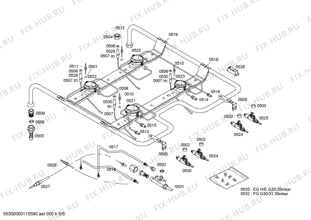 Взрыв-схема плиты (духовки) Bosch HSG222020R - Схема узла 05